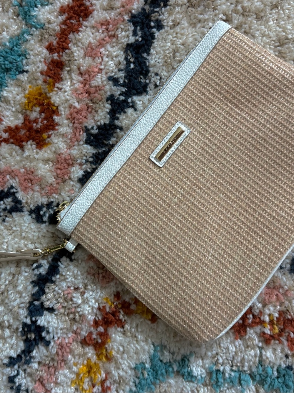 Nanette Lepore Straw Wristlet Clutch | Cream & White | Like New Condition